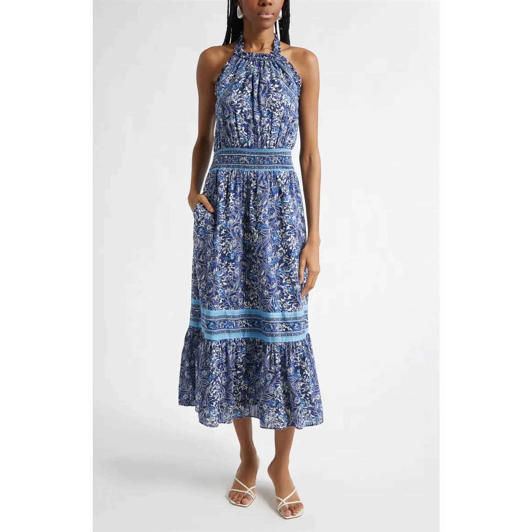 New Ramy Brook Printed Delia Midi Dress In Navy